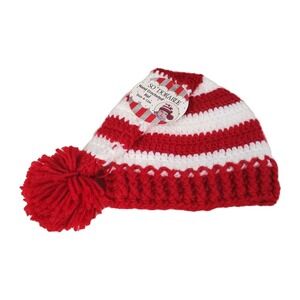 So Dorable Baby Hand Crocheted‎ Hat With Pom Pom Red White 6-12 Months NEW
